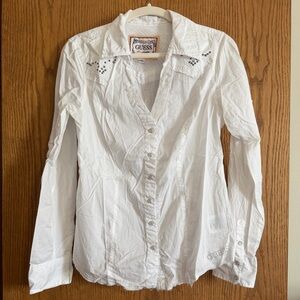 Guess Jeans Vintage Long Sleeve Blouse - Size White - Size Large